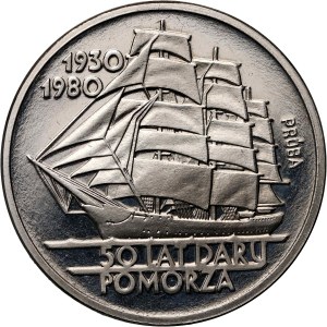 PRL, 100 zlotých 1980, 50 rokov Daru Pomorza, PRÓBA, nikel