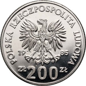 PRL, 200 złotych 1985, XIII MŚ w piłce nożnej - Meksyk`86, PRÓBA, nikiel