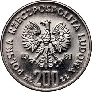 Polská lidová republika, 200 zlotých 1981, Władysław I Herman půlčíslo, SAMPLE, nikl