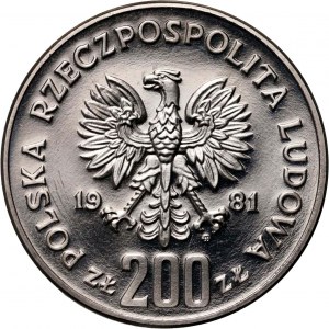 People's Republic of Poland, 200 gold 1981, Ladislaus I Herman half figure, SAMPLE, nickel