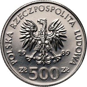 Poľská ľudová republika, 500 zlotých 1989, 50. výročie obrannej vojny, PRÓBA, nikel