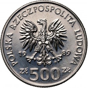 Poľská ľudová republika, 500 zlotých 1989, 50. výročie obrannej vojny, PRÓBA, nikel
