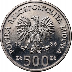 Poľská ľudová republika, 500 zlotých 1986, Władysław I Łokietek, PRÓBA, nikel