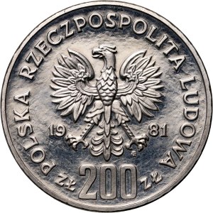 Poľská ľudová republika, 200 zlotých 1981, Władysław I. Herman, polfigúra, SAMPLE, nikel