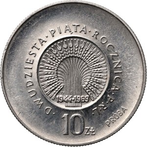 PRL, 10 Zloty 1969, 25. Jahrestag der Volksrepublik Polen, PRÓBA, Nickel, mit Monogramm JJ auf der Rückseite
