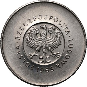 PRL, 10 Zloty 1969, 25. Jahrestag der Volksrepublik Polen, PRÓBA, Nickel, mit Monogramm JJ auf der Rückseite