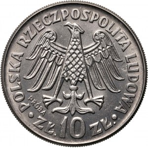 Volksrepublik Polen, 10 Zloty 1964, Kazimierz der Große - Inschrift Stichtiefdruck, PRÓBA, Nickel
