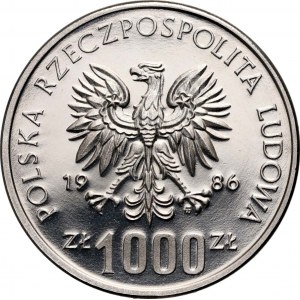 People's Republic of Poland, 1000 zloty 1986, Environmental Protection - Owl, SAMPLE, Nickel