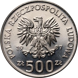 Poľská ľudová republika, 500 zlotých 1987, Majstrovstvá Európy vo futbale 1988, PRÓBA, nikel