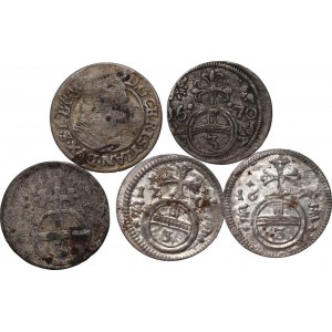 Schlesien, Satz von 5 Münzen aus den Jahren 1624-1705