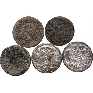 Schlesien, Satz von 5 Münzen aus den Jahren 1624-1705