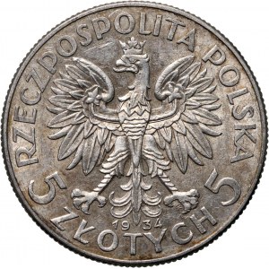 II RP, 5 złotych 1934, Warszawa, Głowa kobiety