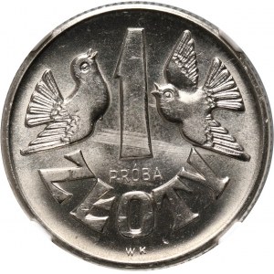 PRL, 1 zloty 1958, SAMPLE, nickel, doves