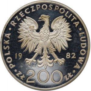 PRL, 200 złotych 1982, Valcambi, Jan Paweł II, stempel lustrzany