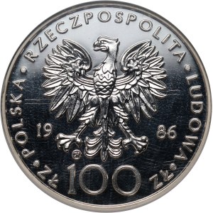 Polská lidová republika, 100 zlotých 1986, Valcambi, Jan Pavel II, obyčejná známka