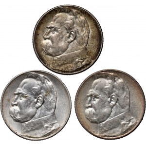 II RP, set, 3 x 5 gold from 1934-1936, Warsaw, Józef Piłsudski