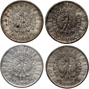 II RP, zestaw, 4 x 5 złotych z lat 1935- 1938, Warszawa, Józef Piłsudski