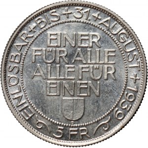 Švýcarsko, 5 franků 1939, Bern, Střelecký festival