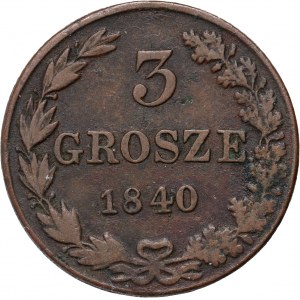 Russische Teilung, Nikolaus I., 3 grosze 1840 MW, Warschau