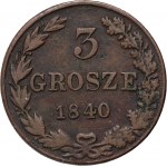 Russische Teilung, Nikolaus I., 3 grosze 1840 MW, Warschau