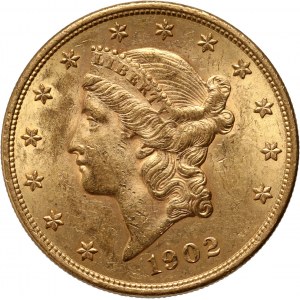 Spojené státy americké, $20 1902, Philadelphia, Liberty Head, vzácný ročník
