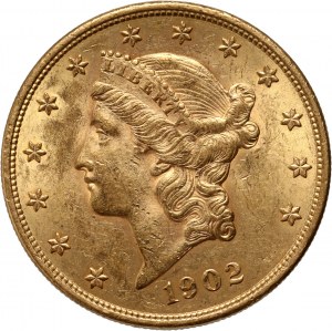 Stany Zjednoczone Ameryki, 20 dolarów 1902, Filadelfia, Liberty Head, rzadki rocznik