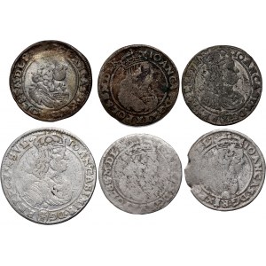 Jan II Kazimierz, zestaw 6 monet z lat 1664-1668