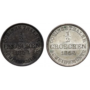Niemcy, Hanower, Jerzy V, zestaw, 2 x 1/2 grosza 1864 B