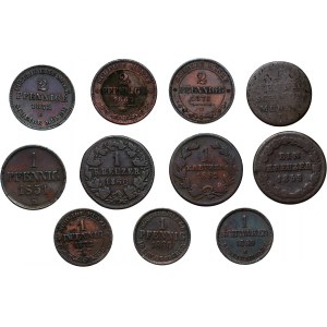Niemcy, zestaw 11 monet z lat 1826-1873