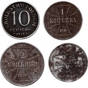 OST, Kingdom of Poland, set of 4 coins from 1916-1917