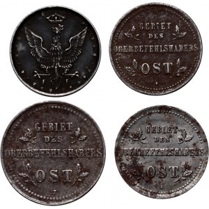 OST, Królestwo Polskie, zestaw 4 monet z lat 1916-1917