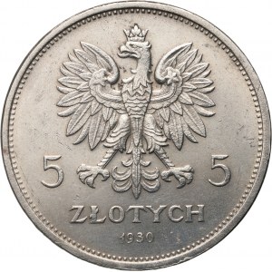 II RP, 5 złotych 1930, Warszawa, Sztandar, stempel płytki