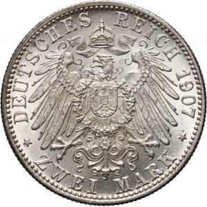 Nemecko, Bádensko, Fridrich I., 2 posmrtné známky 1907, Karlsruhe