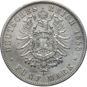 Germany, Prussia, Wilhelm II, 5 Marks 1888 A, Berlin