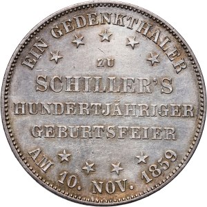 Germany, Frankfurt, Memorial Thaler 1859, 100th Anniversary of F. Schiller's Birthday