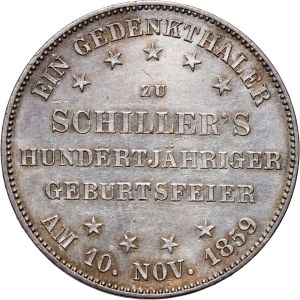 Německo, Frankfurt, pamětní tolar 1859, 100. výročí narození F. Schillera