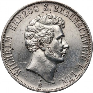 Niemcy, Brunszwik-Lüneburg, Wilhelm, 2 talary (3 i 1/2 guldena) 1854 B, Hanower, 25-lecie Panowania Wilhelma