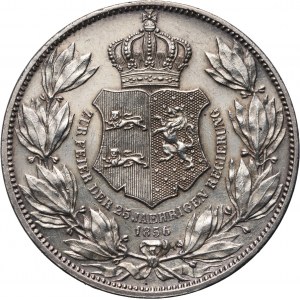 Nemecko, Brunswick-Lüneburg, Wilhelm, 2 toliare (3 a 1/2 guldenov) 1854 B, Hannover, 25. výročie vlády Wilhelma
