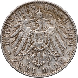 Německo, Sasko, George, 2 marky 1904 E, Muldenhütten