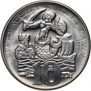 People's Republic of Poland, 10 zloty 1965, VII centuries of Warsaw - fat Mermaid, SAMPLE, nickel