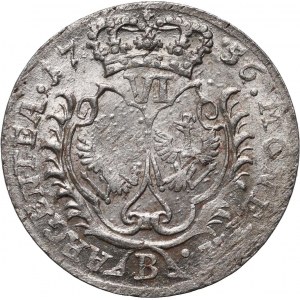 Silesia under Prussian rule, Frederick II, sixpence 1756 B, Wrocław