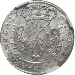 Silesia under Prussian rule, Frederick II, sixpence 1757 B, Wrocław