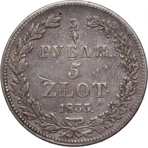 Zabór rosyjski, Mikołaj I, 3/4 rubla = 5 złotych 1835 НГ, Petersburg