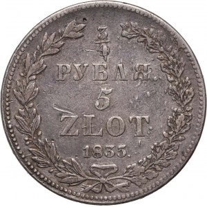 Ruské delenie, Mikuláš I., 3/4 rubľa = 5 zlatých 1835 НГ, Petrohrad
