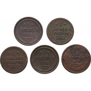 Russia, lot of 5 copper coins