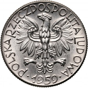 PRL, 5 złotych 1959, Sierp i kielnia, PRÓBA, nikiel