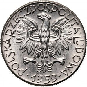 People's Republic of Poland, 5 gold 1959, Sierp i tielnia, PRÓBA, nickel