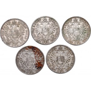 Austria, Franz Joseph I, lot of 5 x Florin 1879-1888
