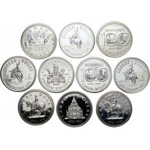 Kanada, Elżbieta II, zestaw 10 x dolar 1972-1976 - srebro