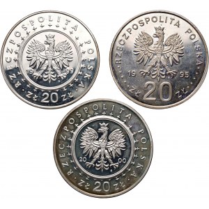 III RP, sada 3 mincí po 20 zlotých - Plock, palác Potocki a palác Wilanów